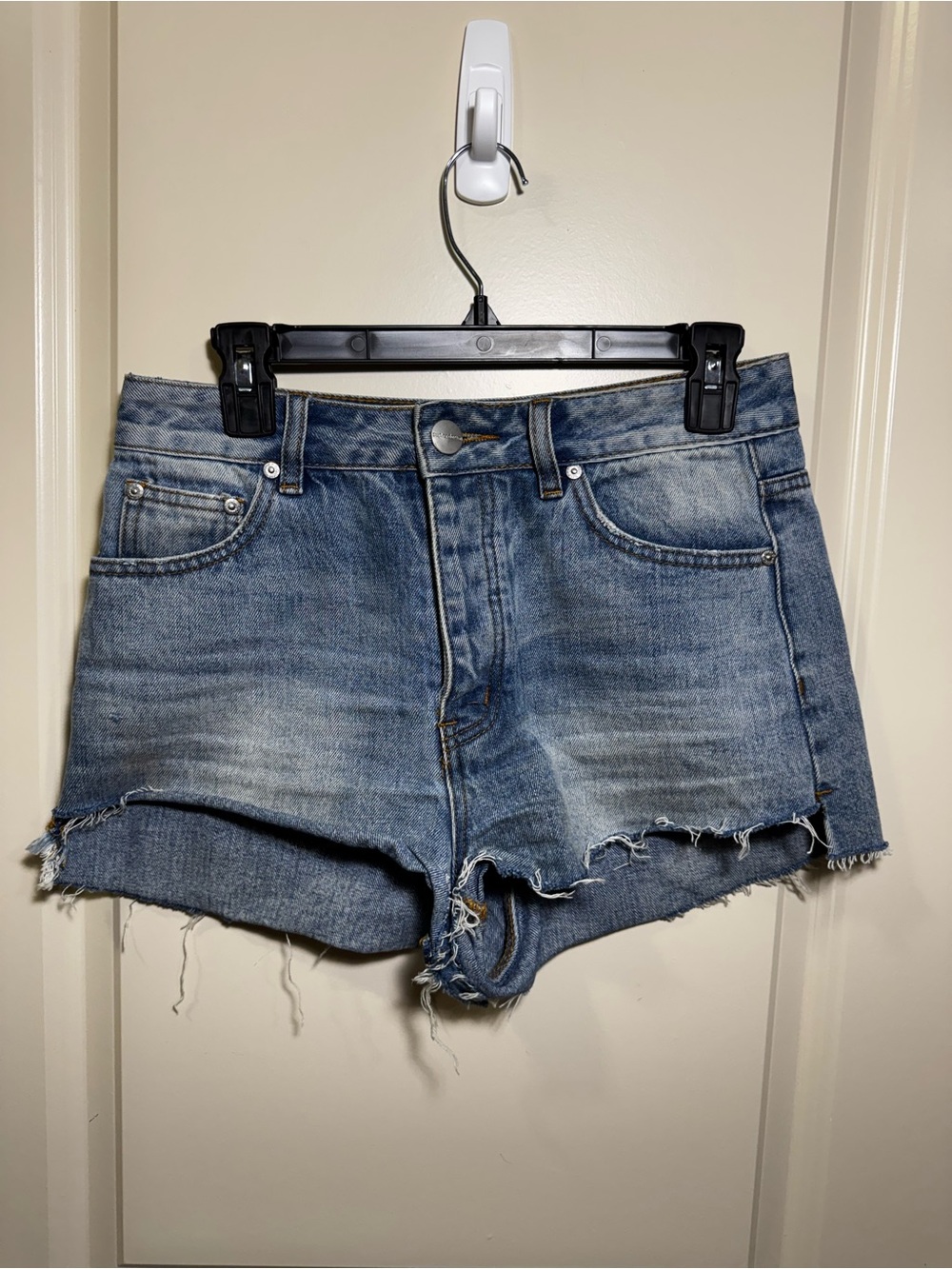 superdown Distressed Light Blue High-Rise Denim Shorts